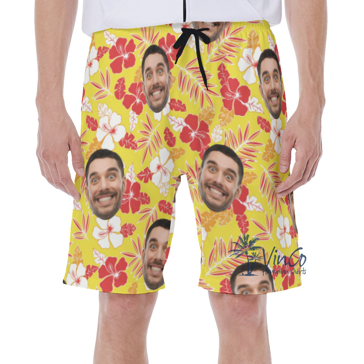 Yellow Hibiscus Custom Face Hawaiian Shorts For Men - variant image 1