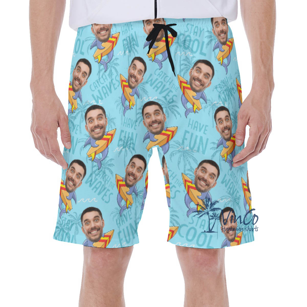 Funny Shark Surfing Custom Face Hawaiian SwimTrunks For Men - variant image 1