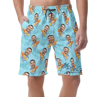 Funny Surfing Shark Custom Face Hawaiian Beach Shorts For Men