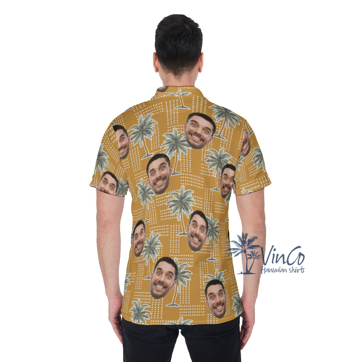 Vintage Palm Tree Custom Face Men's Hawaiian Polo Shirt