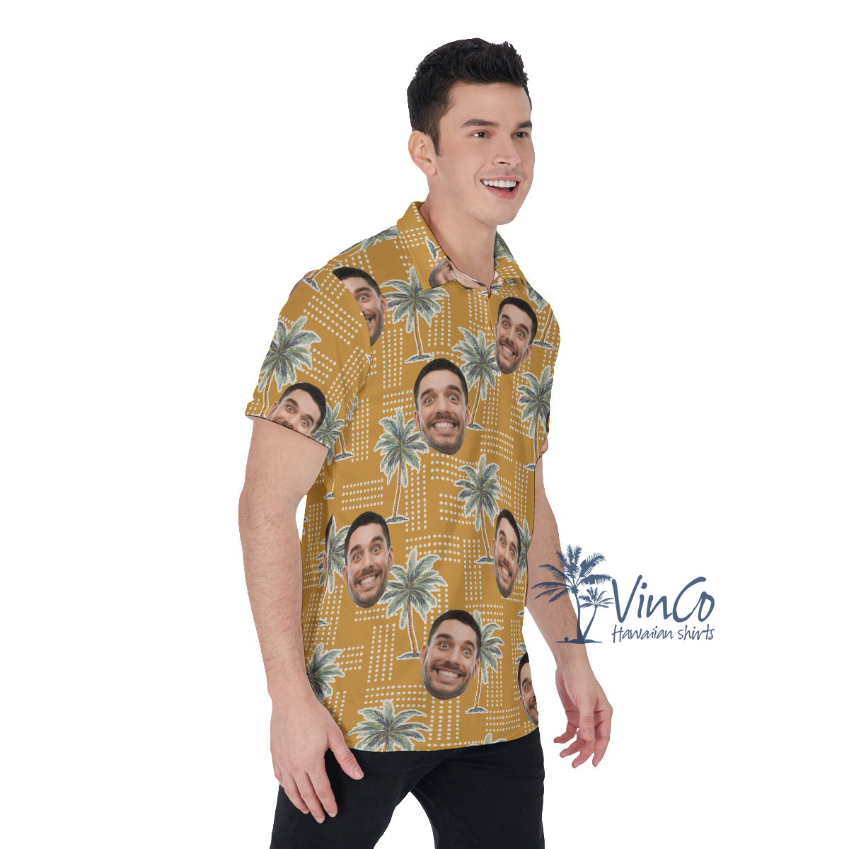 Vintage Palm Tree Custom Face Men's Hawaiian Polo Shirt