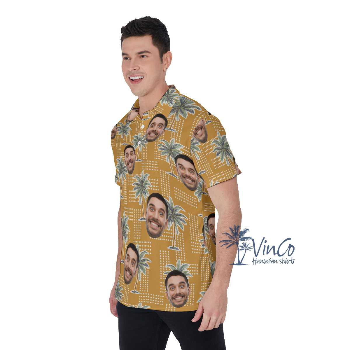 Vintage Palm Tree Custom Face Men's Hawaiian Polo Shirt