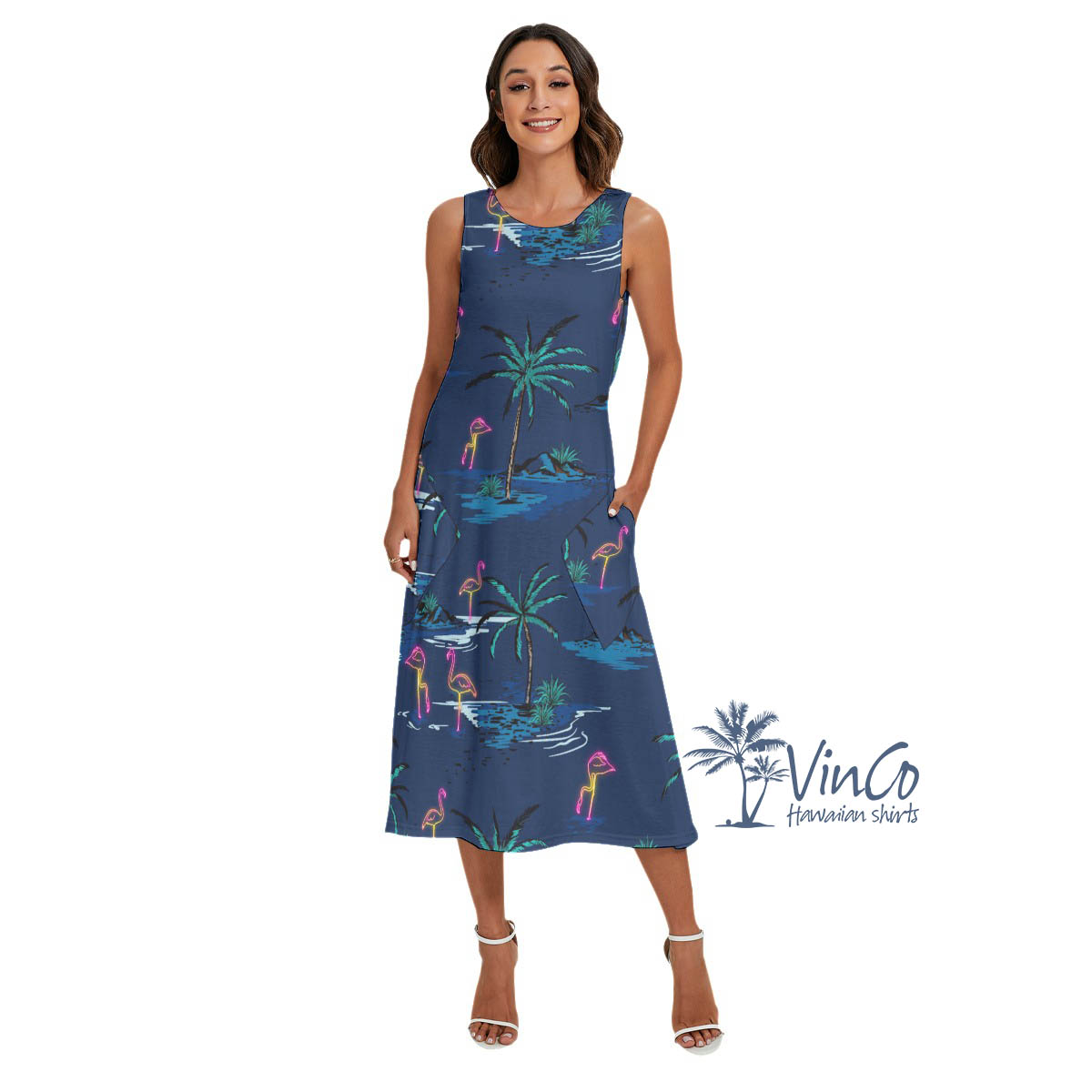 Flamingo Aloha Dress With Pockets For Vacation