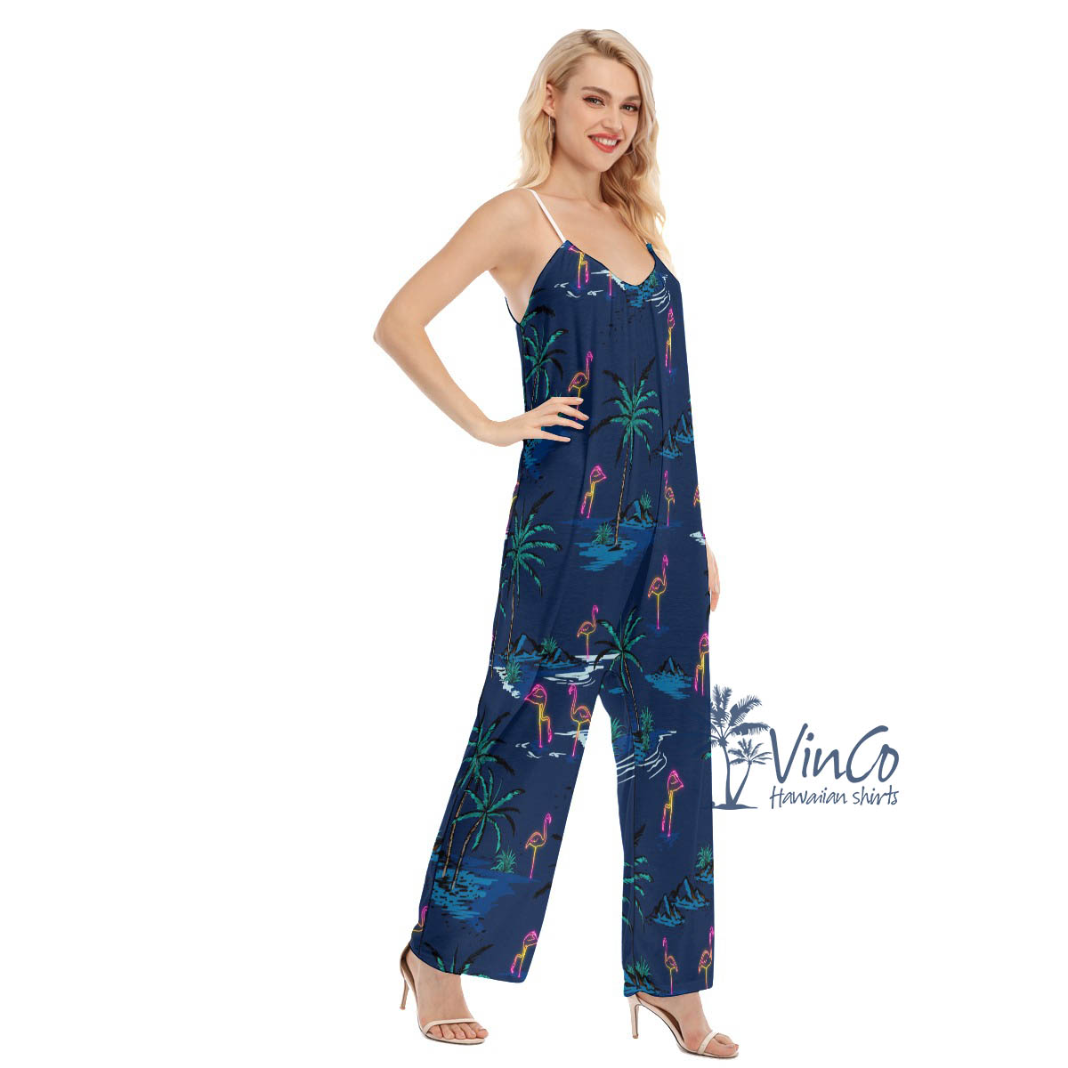 Navy Flamingo Hawaiian Jumpsuit For Women