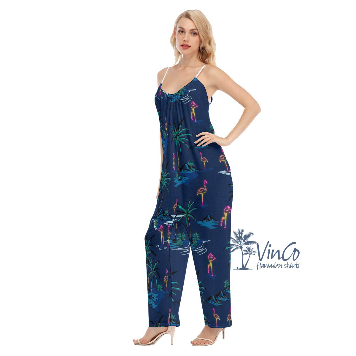 Navy Flamingo Hawaiian Jumpsuit For Women