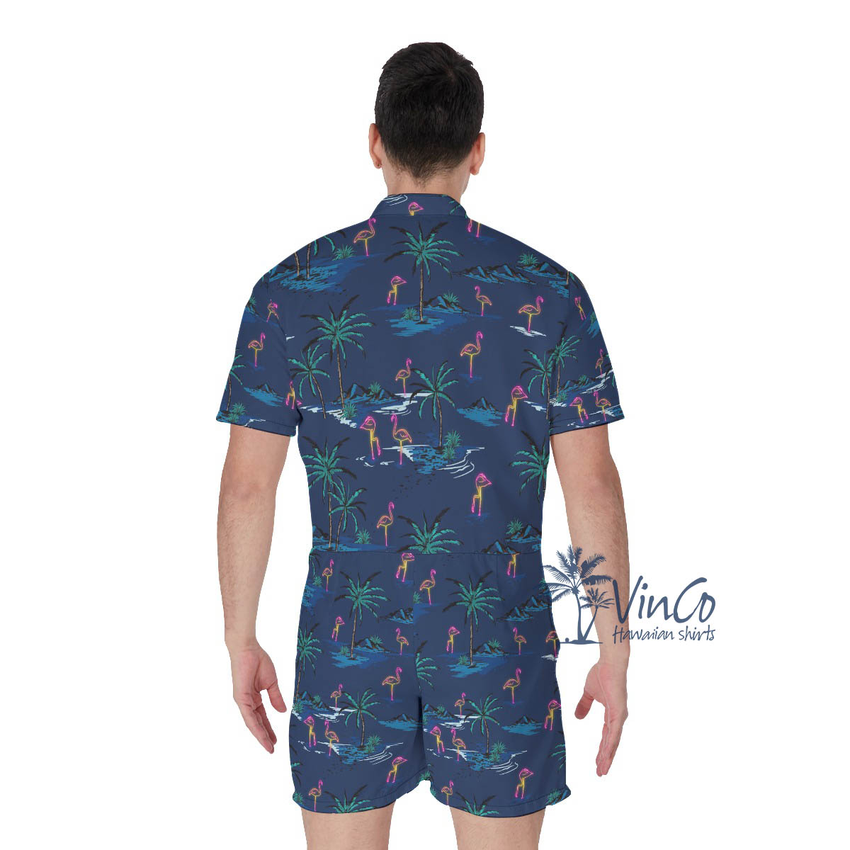 Navy Flamingo Men's Hawaiian Romper
