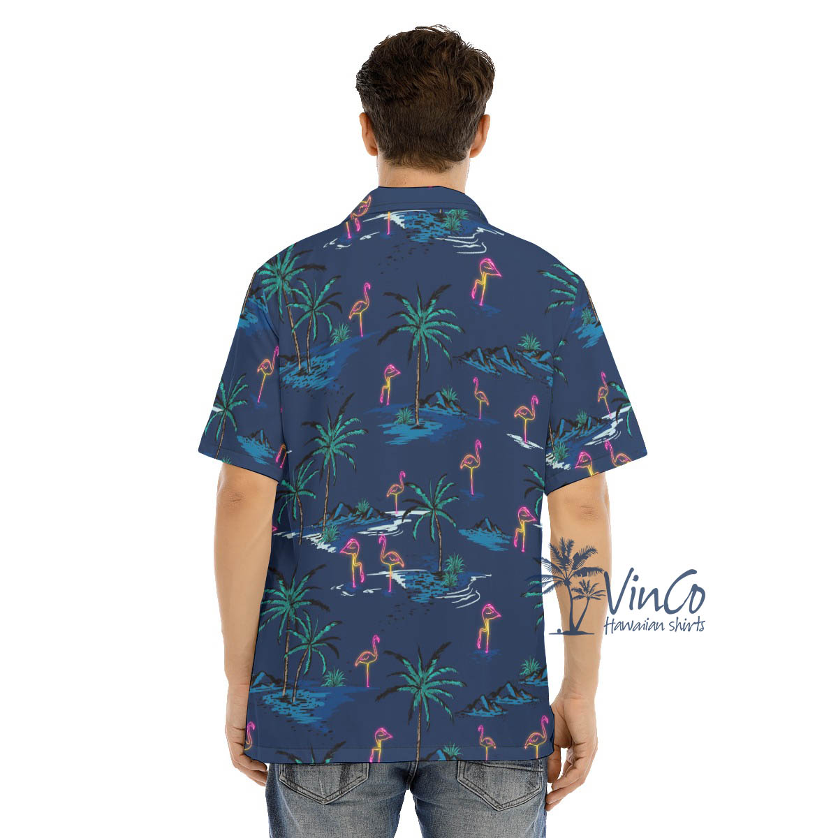 Navy Flamingo Hawaiian Shirts For Men