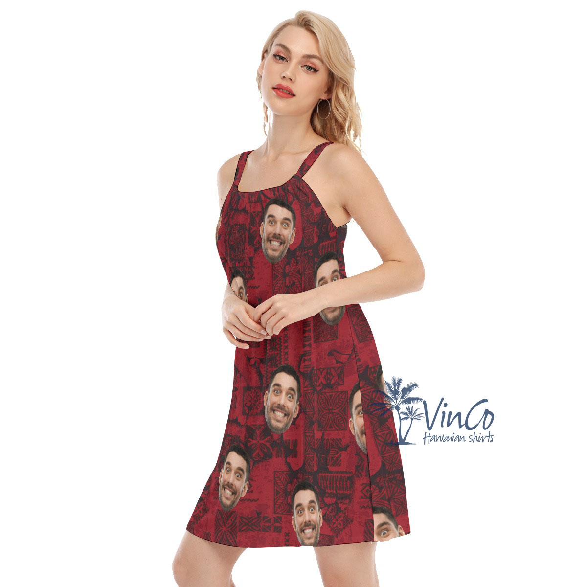 Vintage Custom Face Red Cami Dress For Women
