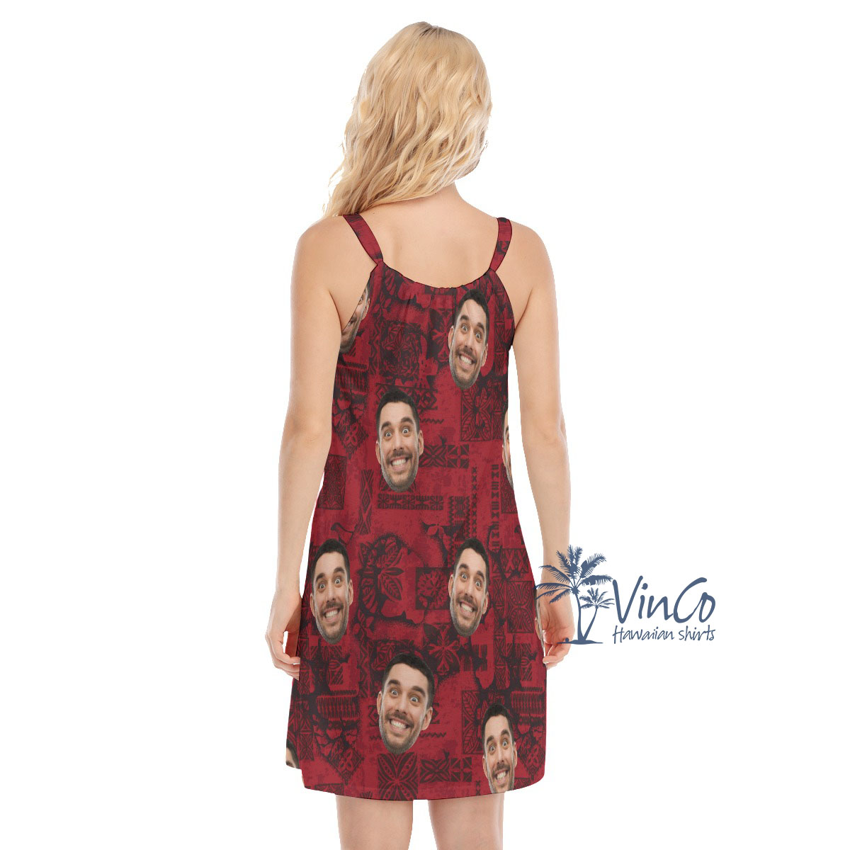 Vintage Custom Face Red Cami Dress For Women