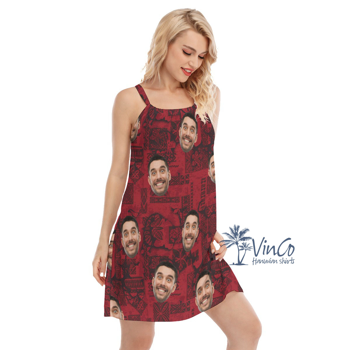 Vintage Custom Face Red Cami Dress For Women