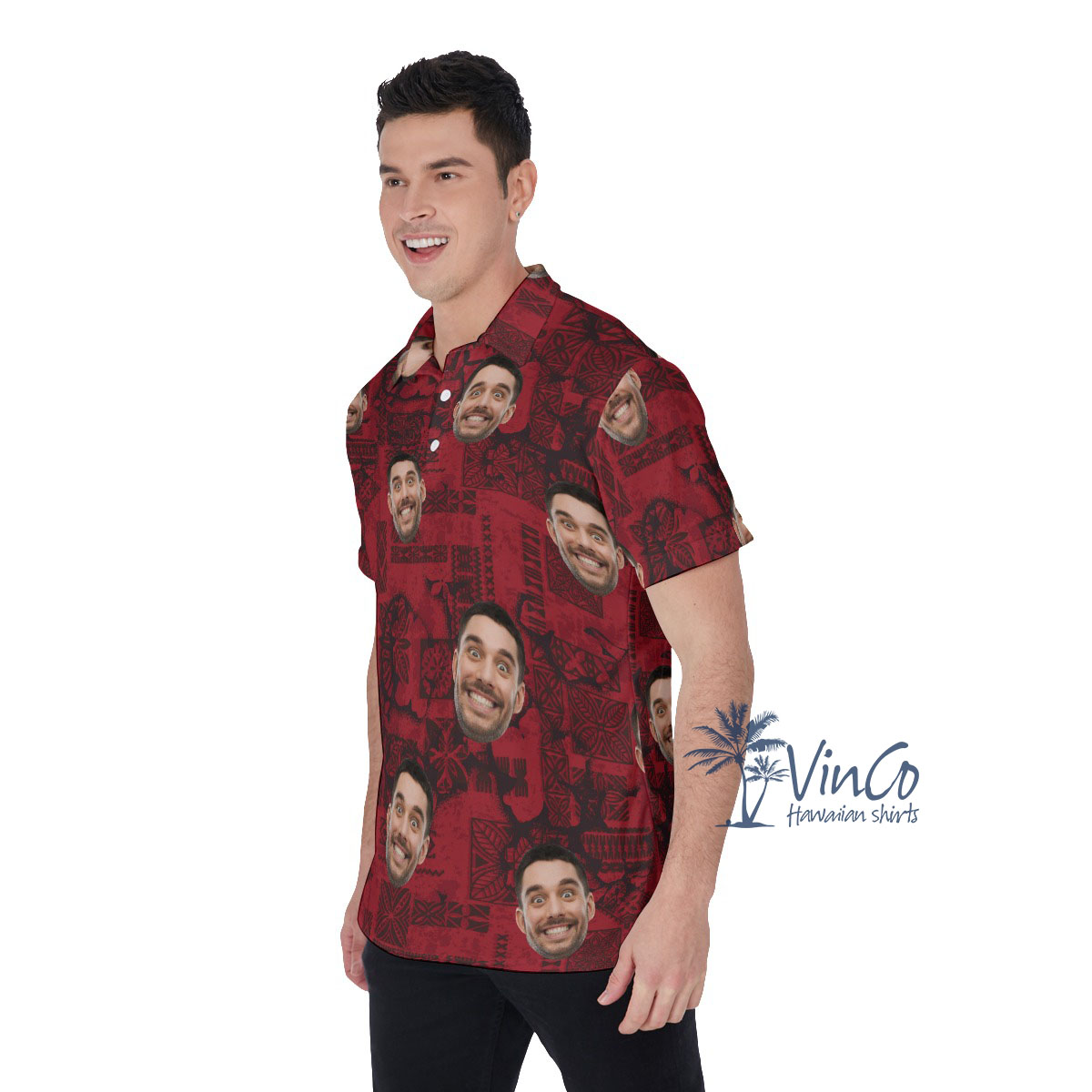 Vintage Red Custom Hawaiian Golf Shirt With Face