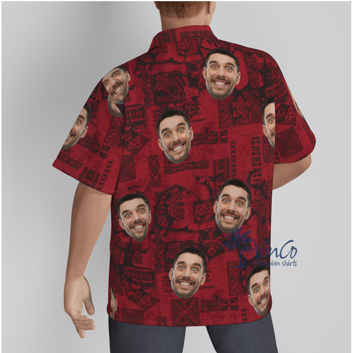 Vintage Red Men's Hawaiian Shirt With Custom Face