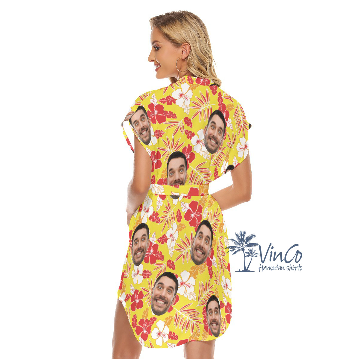 Yellow Hibiscus Custom Hawaiian Dress With Multiple Faces