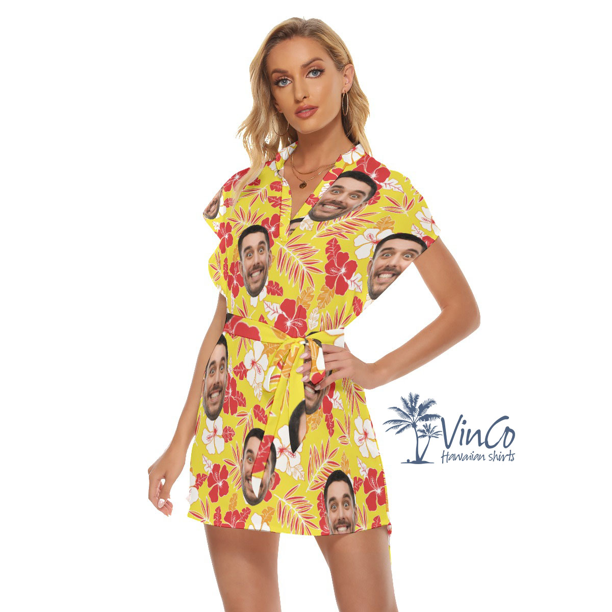 Yellow Hibiscus Custom Hawaiian Dress With Multiple Faces