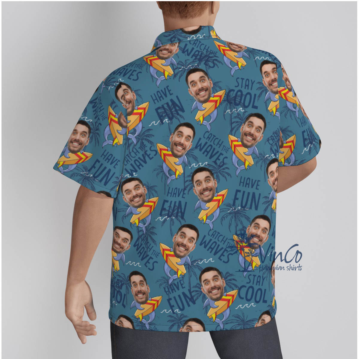 Shark Surfing Hawaiian Shirt With Custom Face