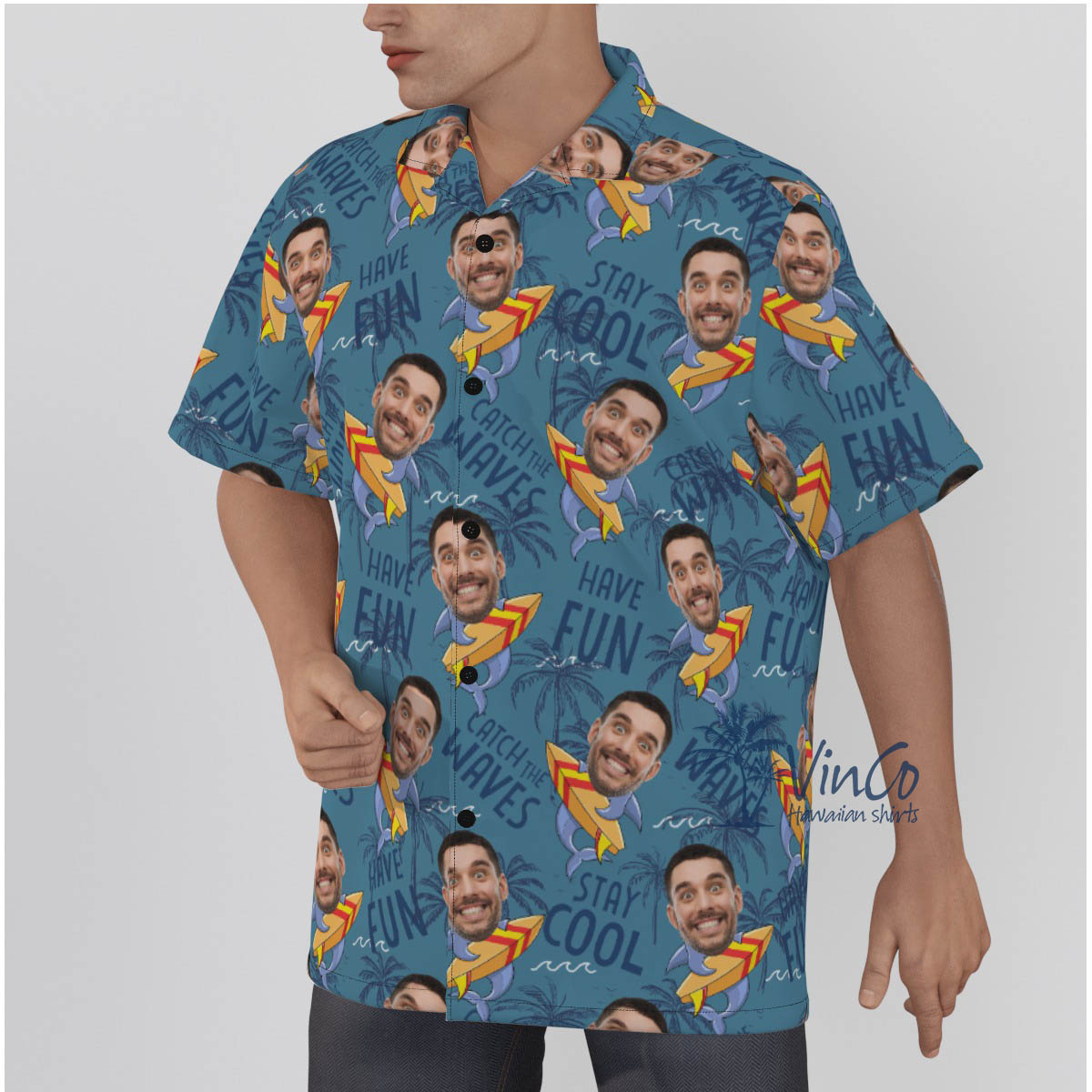 Shark Surfing Hawaiian Shirt With Custom Face