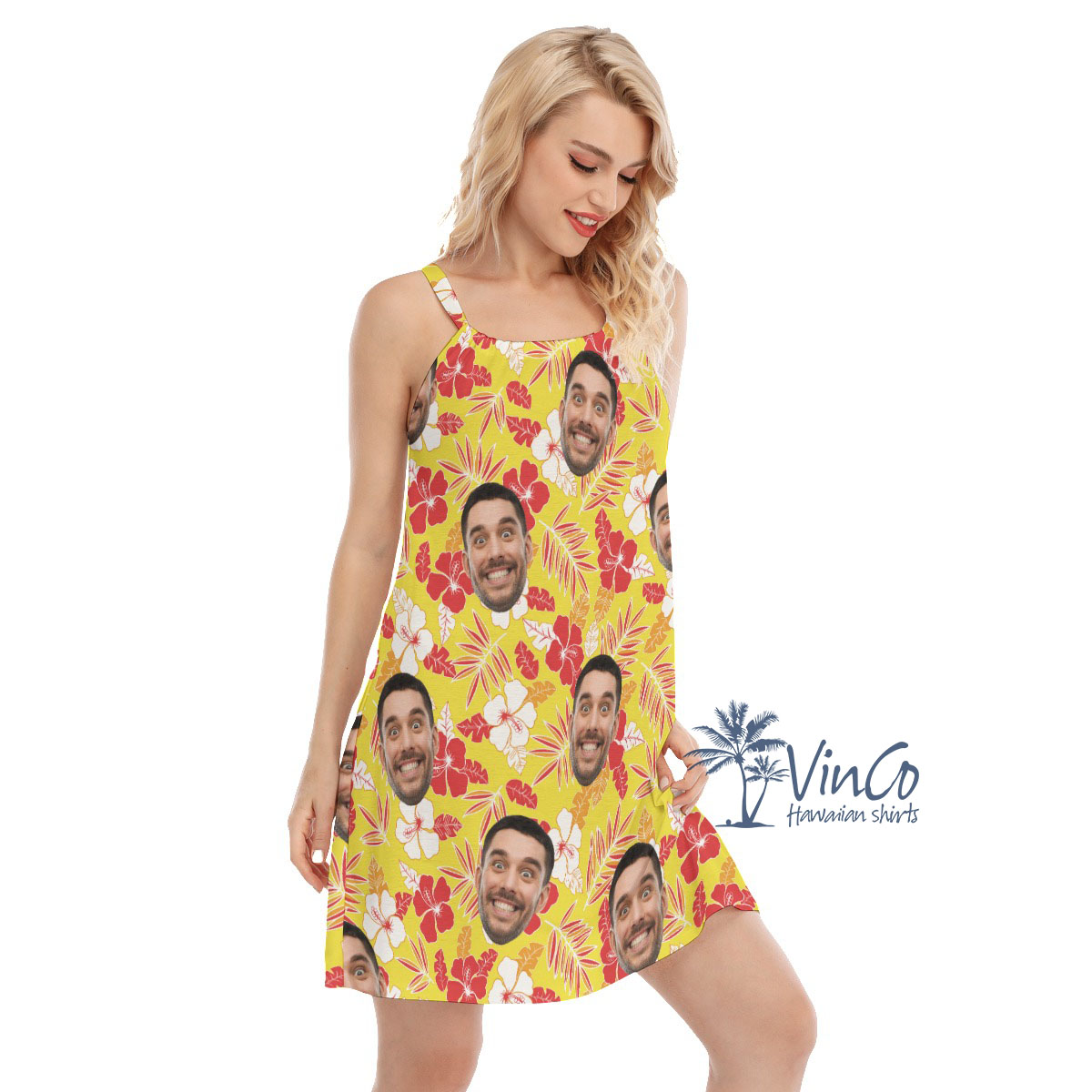 Yellow Hibiscus Custom Women's Hawaiian Dress With Photo