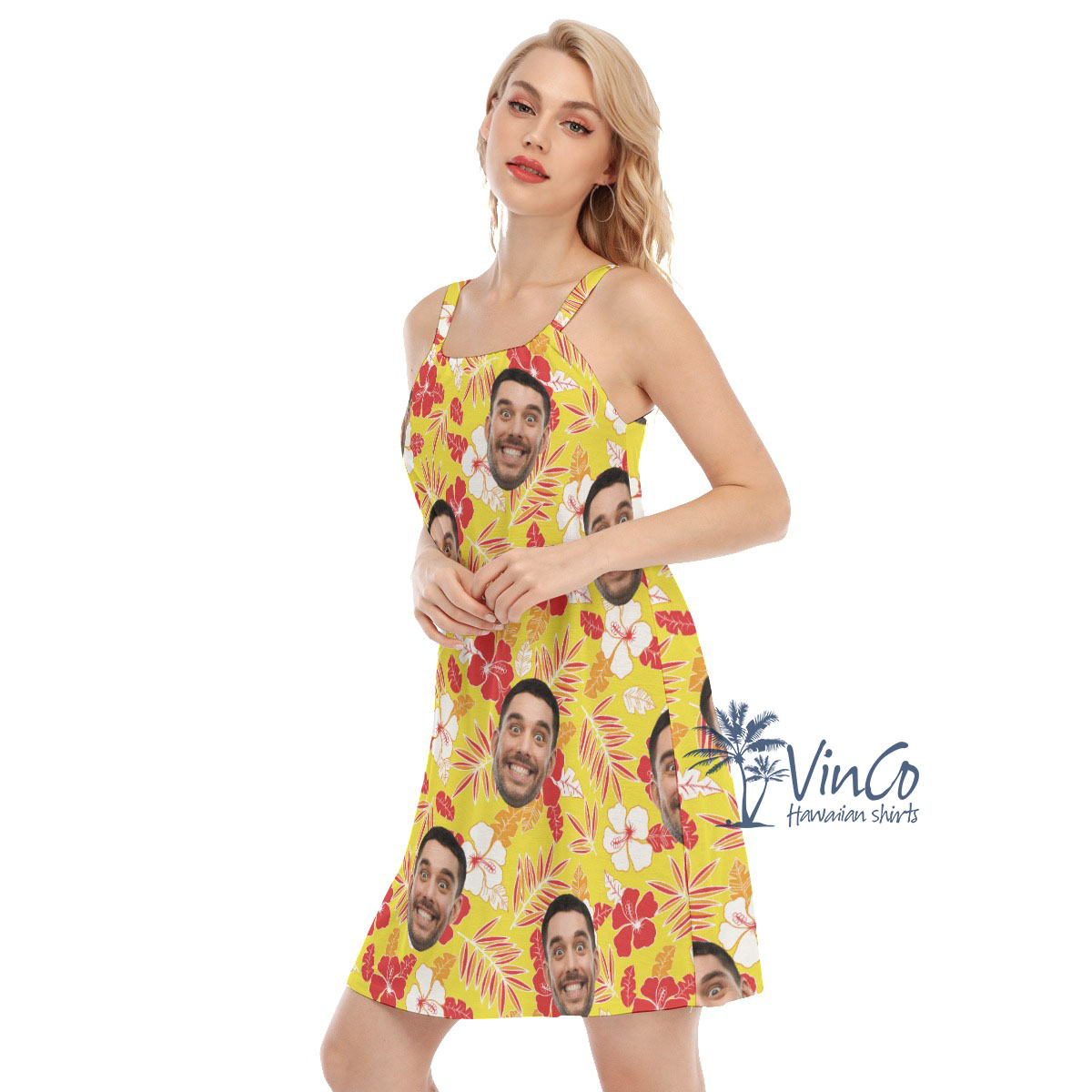 Yellow Hibiscus Custom Women's Hawaiian Dress With Photo