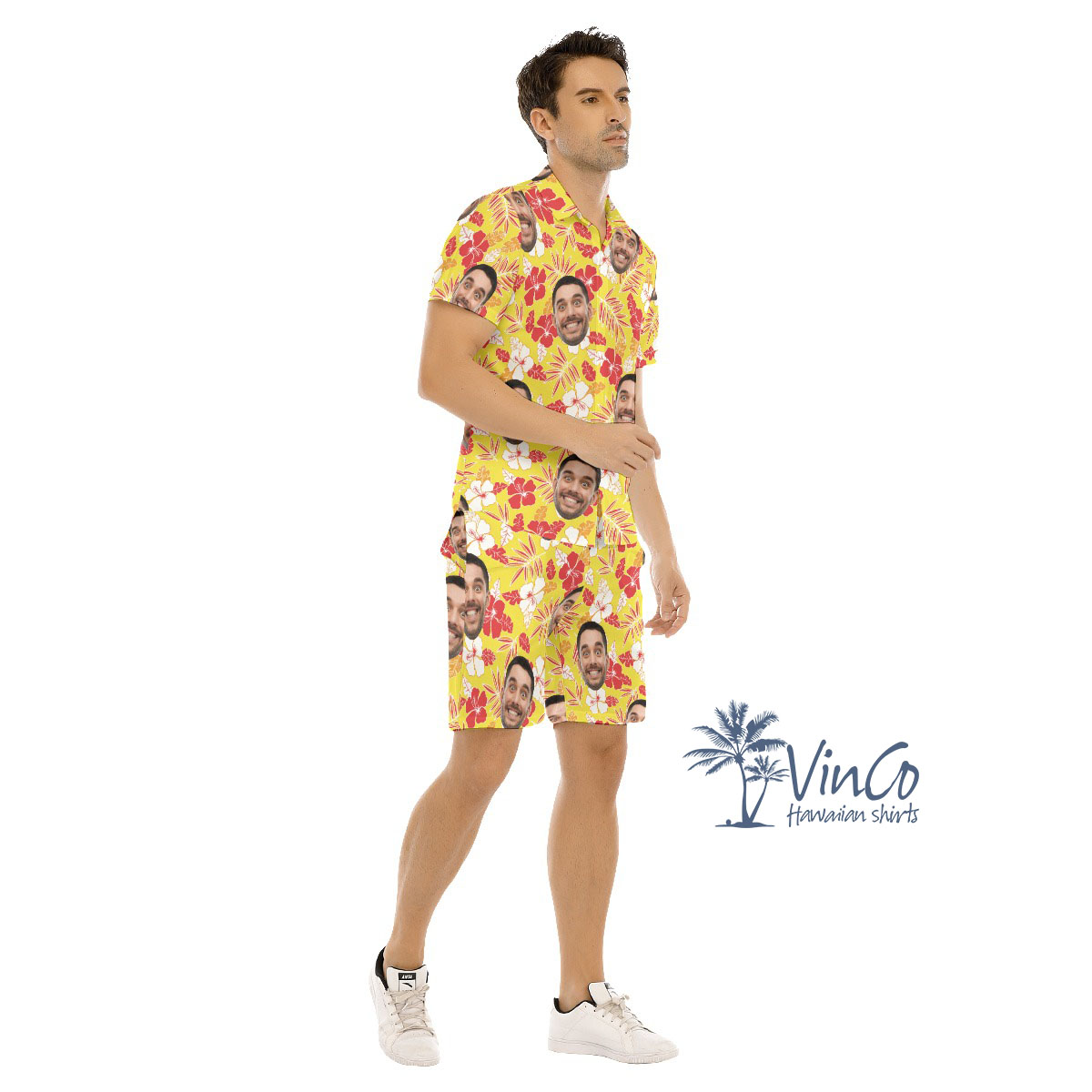 Yellow Hibiscus Custom Hawaiian Men's Set With Face