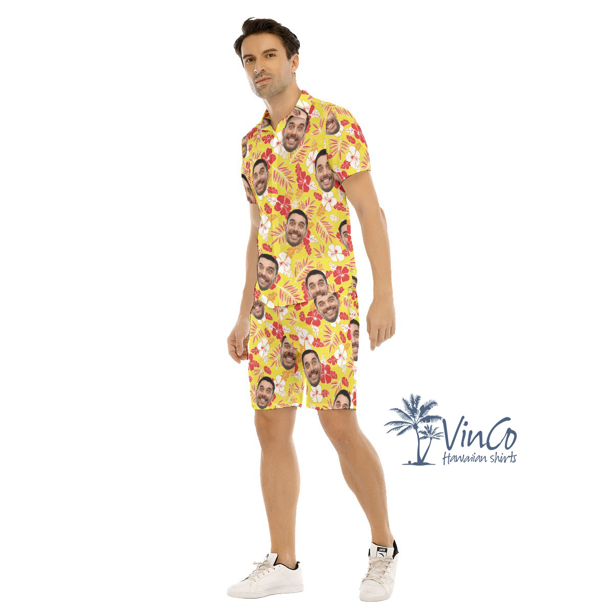 Yellow Hibiscus Custom Hawaiian Men's Set With Face