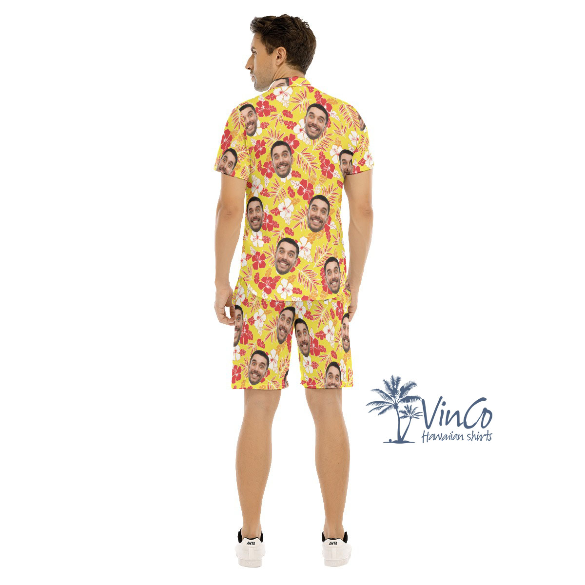 Yellow Hibiscus Custom Hawaiian Men's Set With Face
