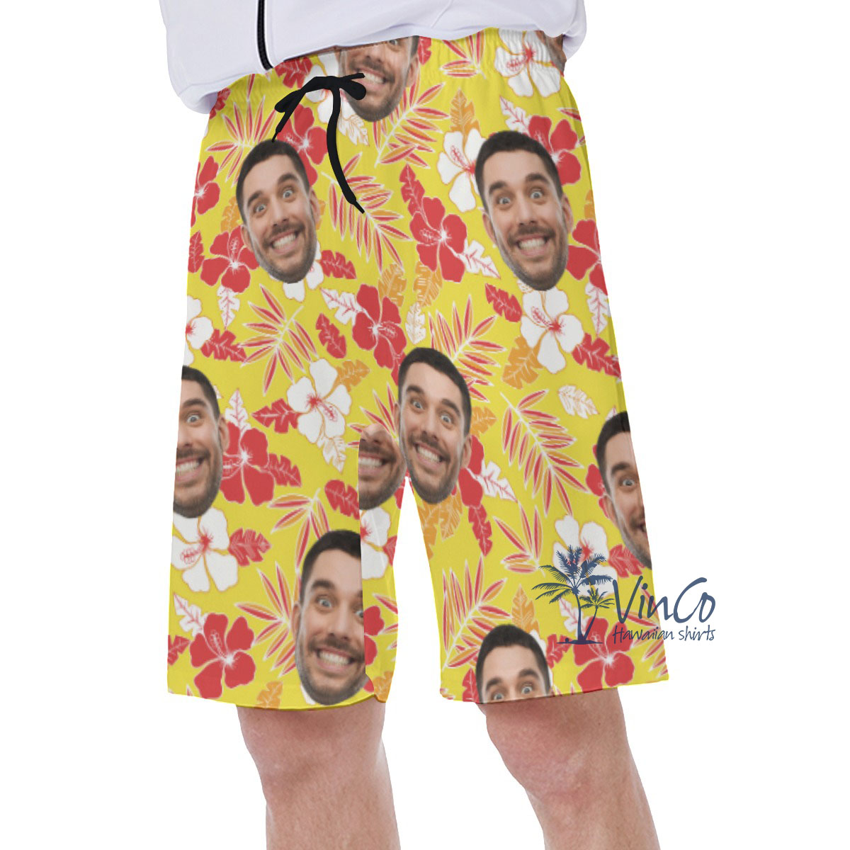 Yellow Hibiscus Custom Face Hawaiian Shorts For Men