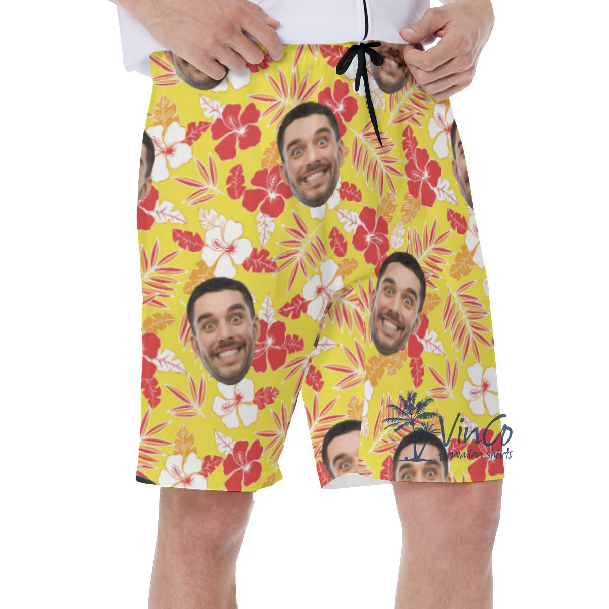 Yellow Hibiscus Custom Face Hawaiian Shorts For Men