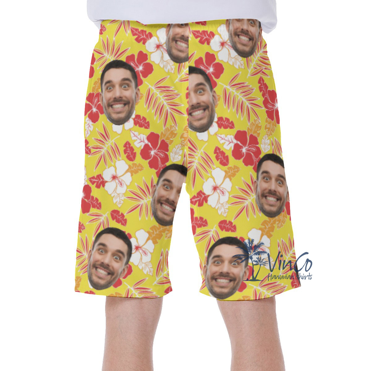 Yellow Hibiscus Custom Face Hawaiian Shorts For Men