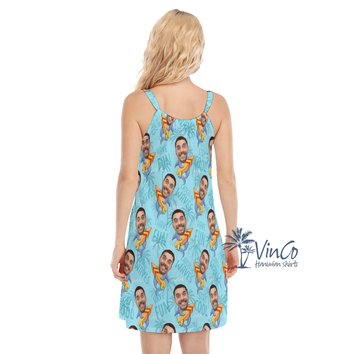 Custom Face Shark Surfing Hawaiian Cami Dress