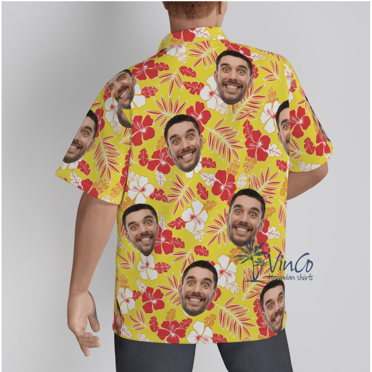 Hibiscus Yellow Custom Face Men's Hawaiian Shirt