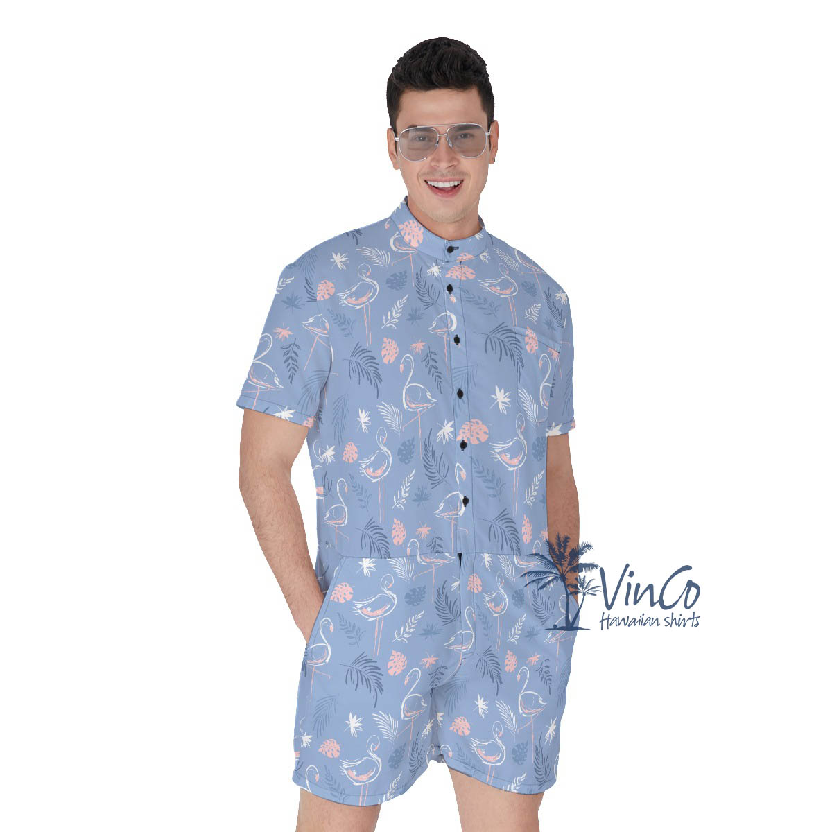 Cool Flamingo Hawaiian Romper For Men - variant image 1