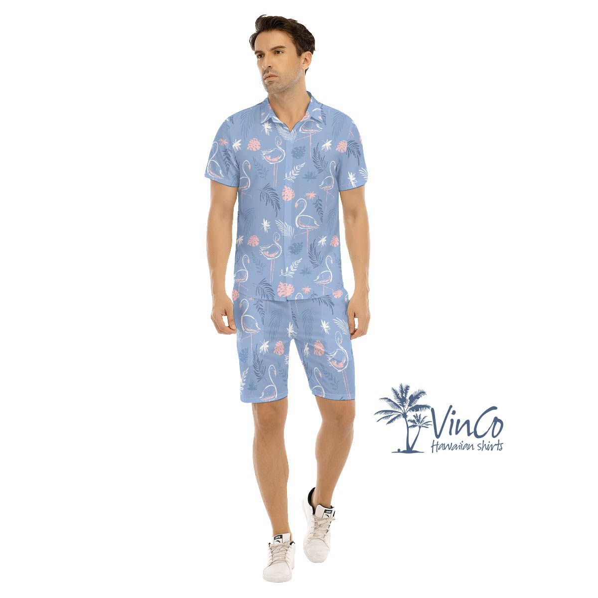 Men's Flamingo Aloha Shirt Shorts For Vacation - variant image 1