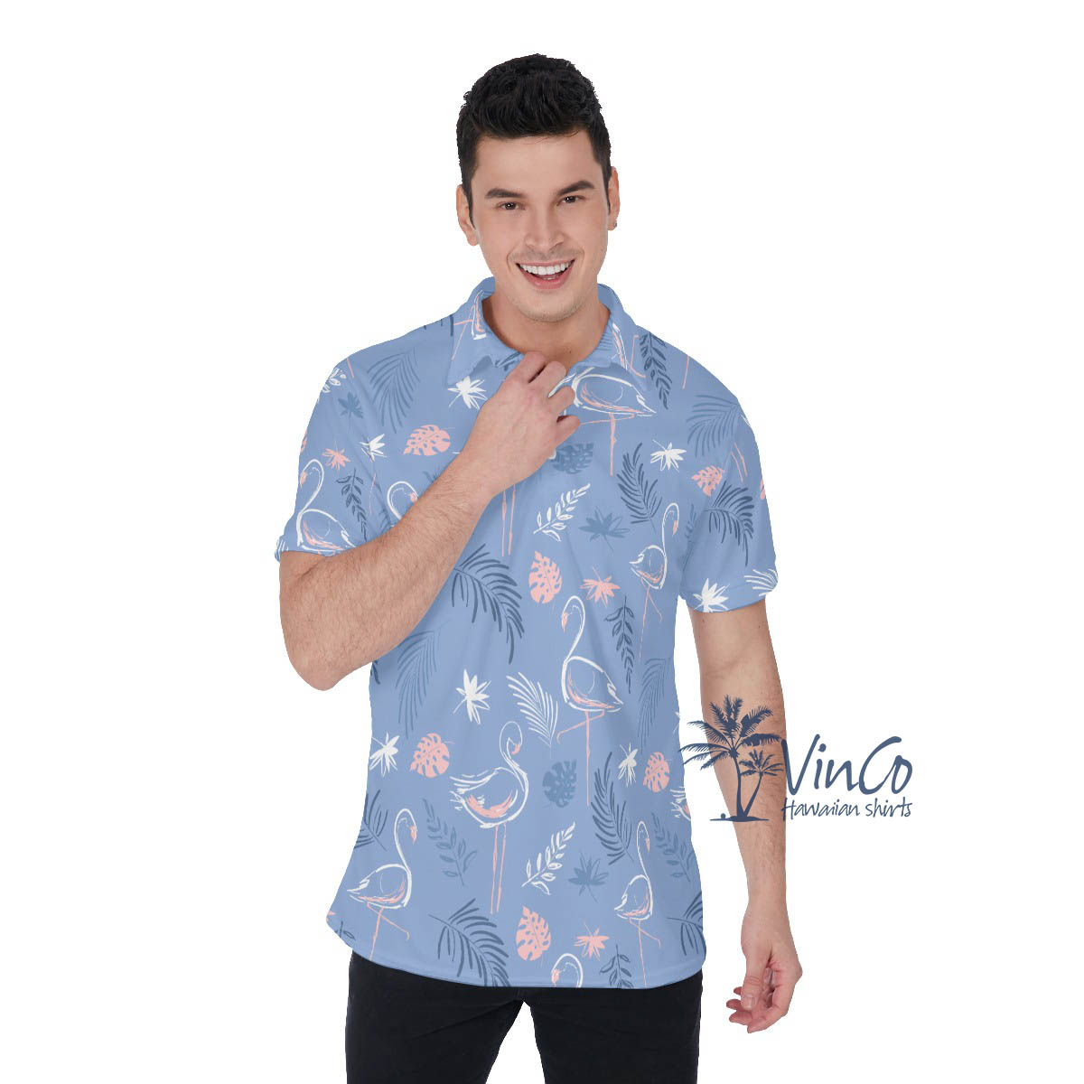 Purple Flamingo Hawaiian Polo Shirt For Men - variant image 1