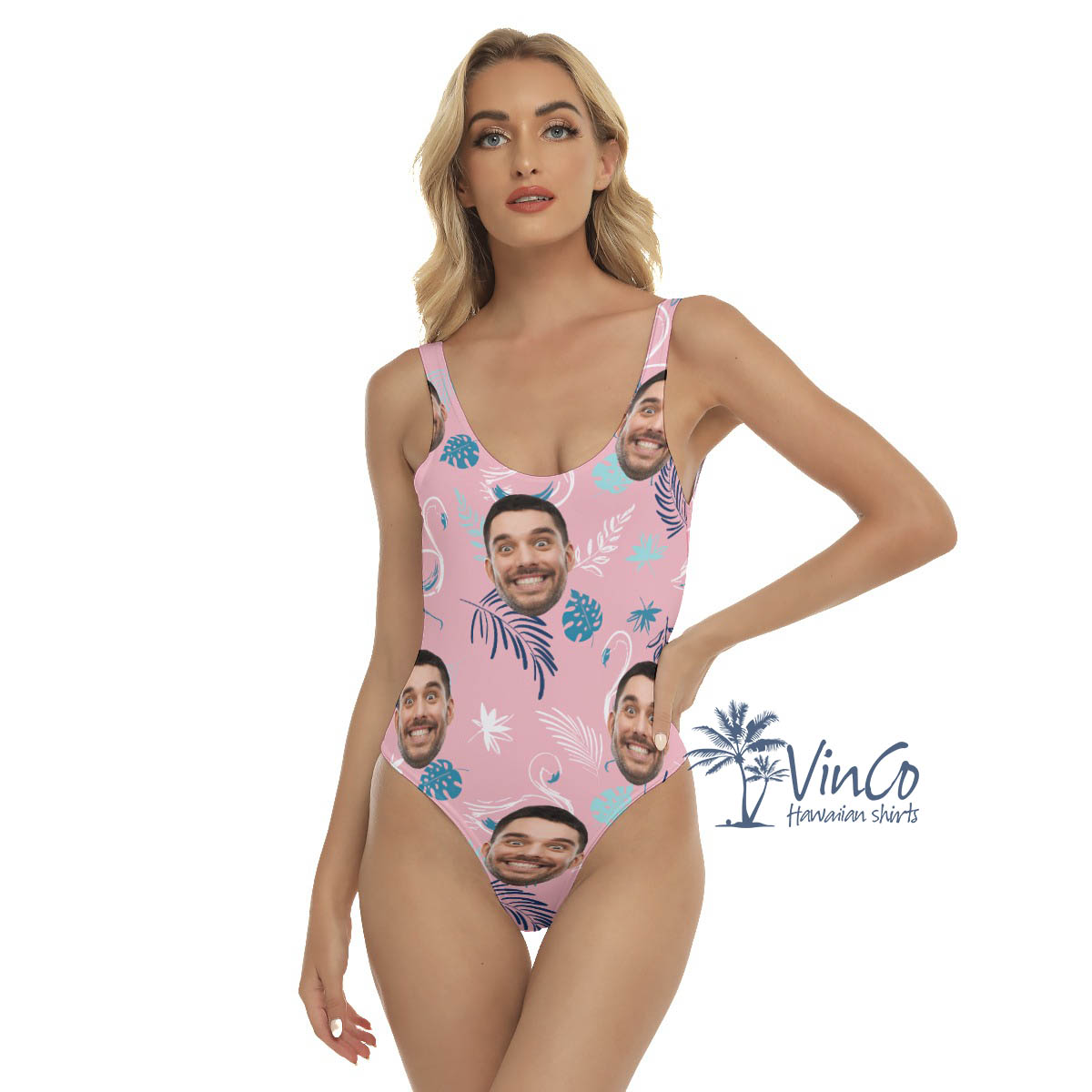 Custom Face Pink Flamingo Hawaiian Swimsuits For Women - variant image 1