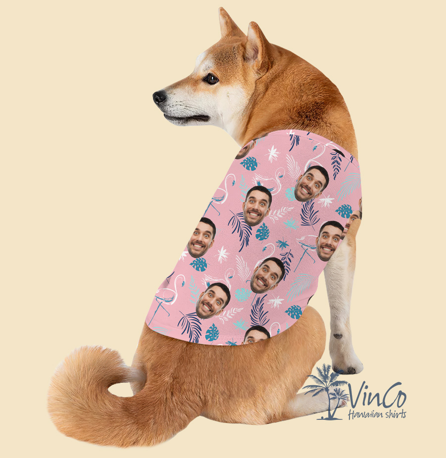 Pink Flamingo Custom Dog's Hawaiian Shirt With Faces - variant image 1