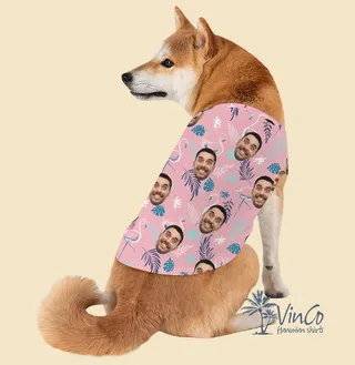 Pink Flamingo Custom Dog's Hawaiian Shirt With Faces