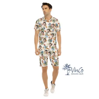 Funny Custom Face Birthday Tropical Seashell Hawaiian Shirt And Matching Shorts For Men