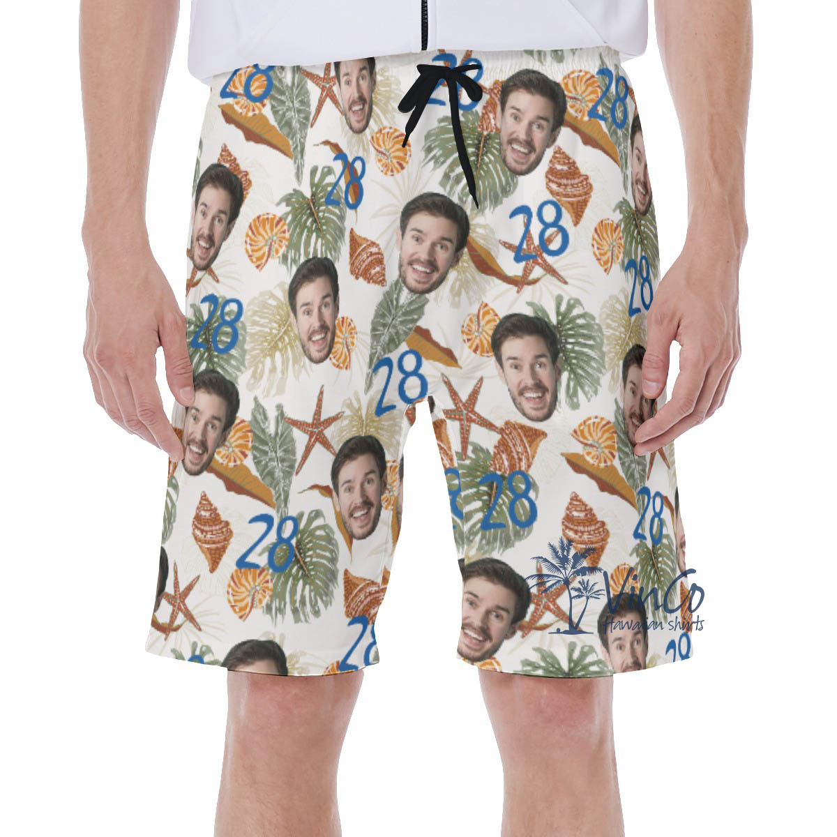 Custom Face Birthday Tropical Seashell Hawaiian Swim Trunks For Men - variant image 1