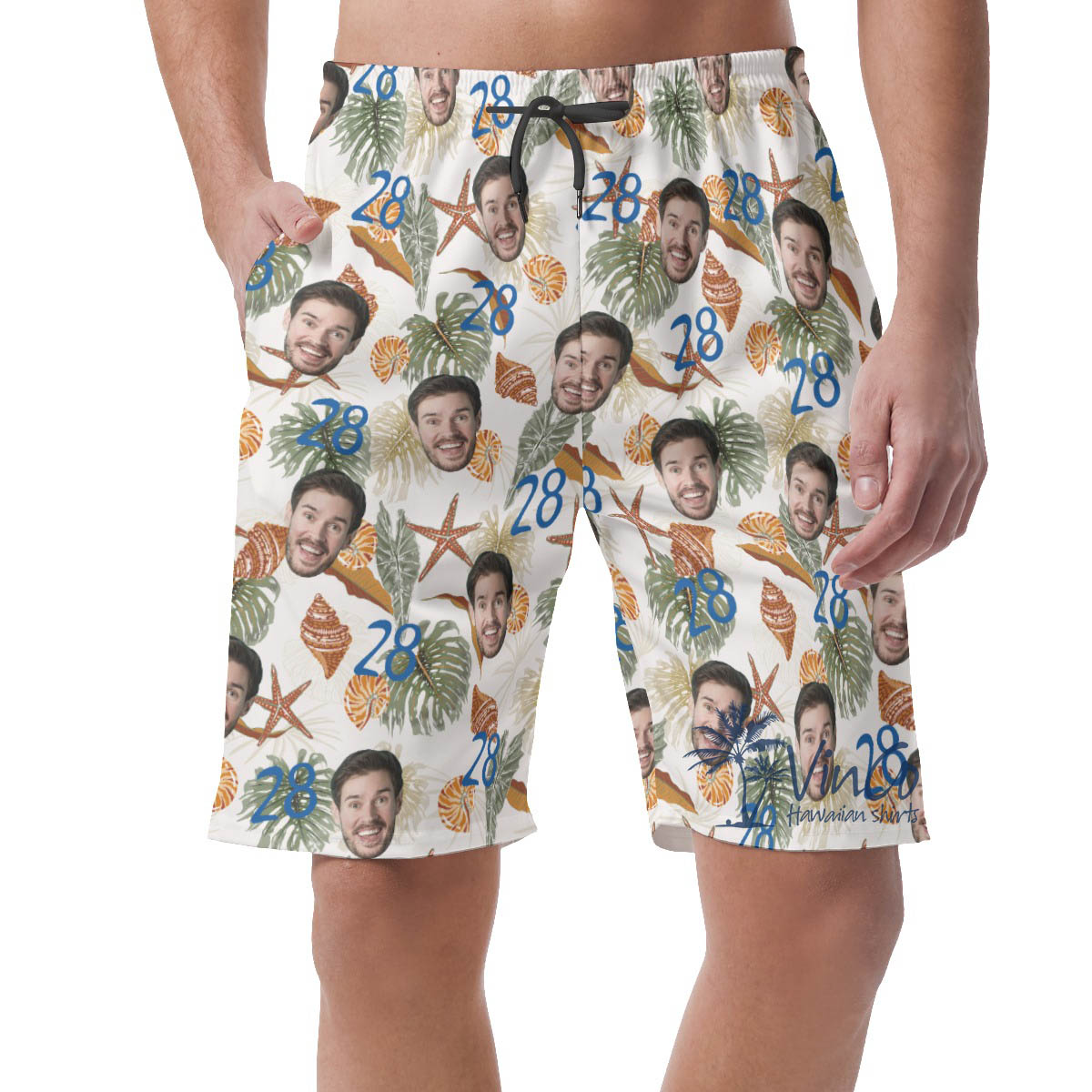 Tropical Seashell Custom Face Birthday Hawaiian Beach Shorts For Men - variant image 1