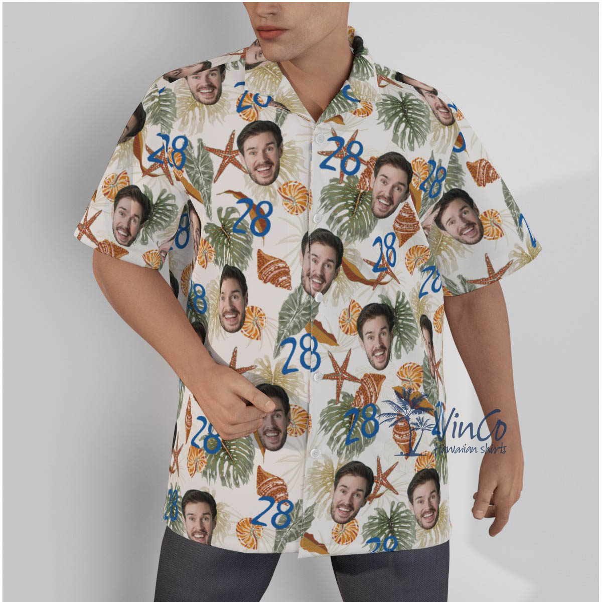 Custom Face Birthday Tropical Seashell Hawaiian Shirt - variant image 1