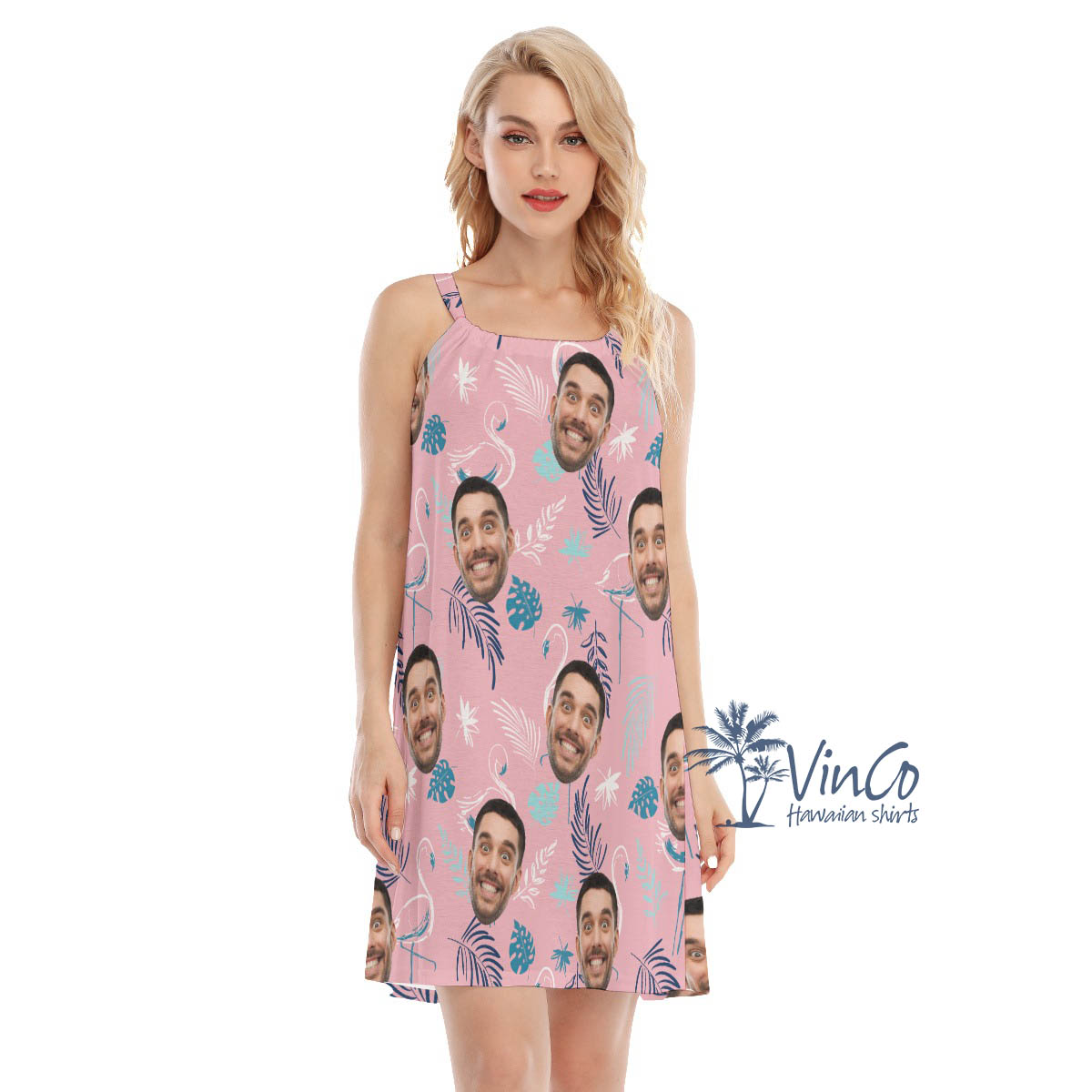 Custom Face Pink Flamingo Aloha Dress For Vacation - variant image 1