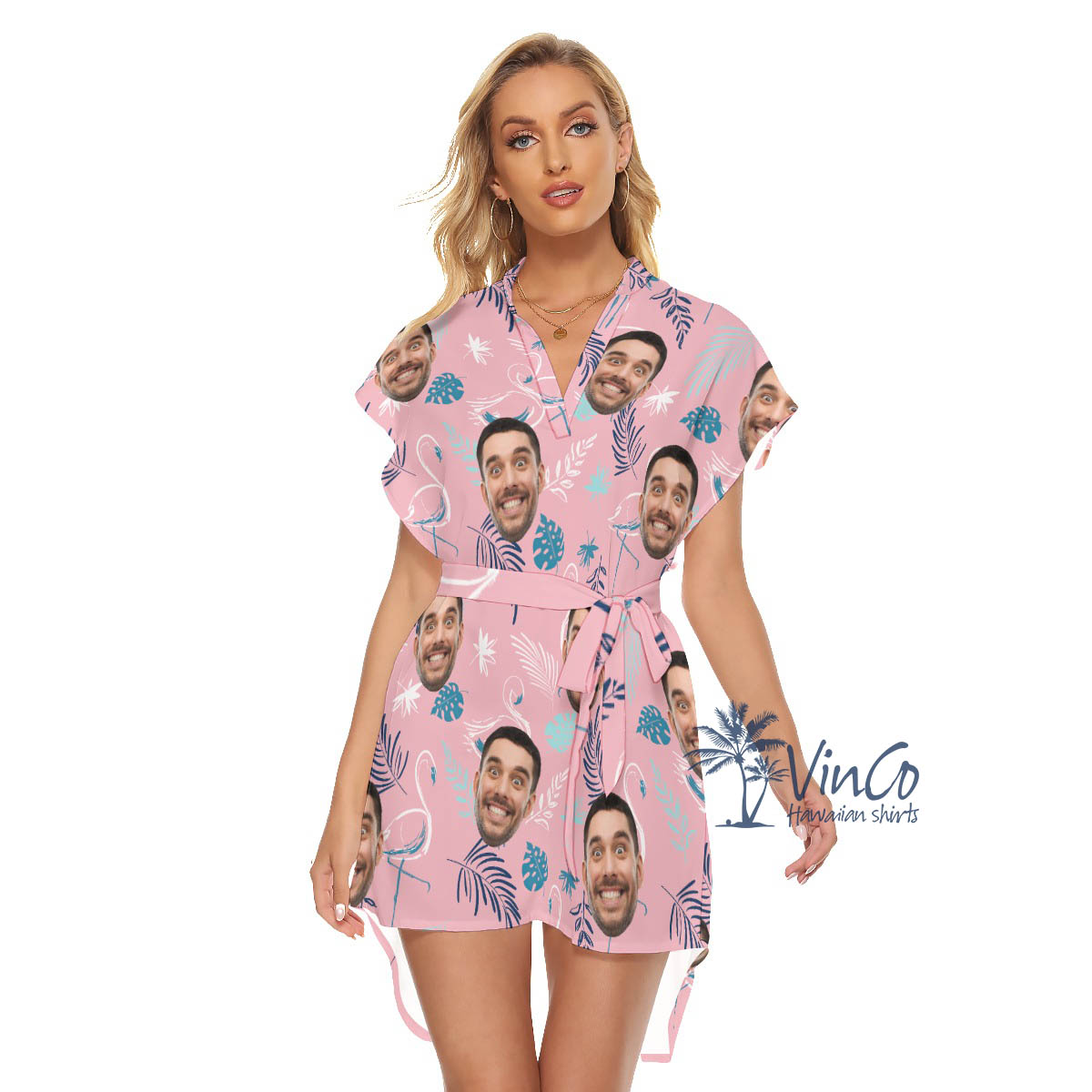 Pink Flamingo Custom Face Hawaiian Dress With Faces For Summer - variant image 1