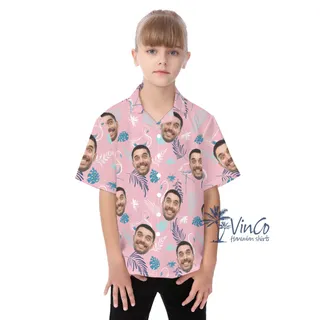 Pink Flamingo Custom Hawaiian Shirt With Faces For Kids