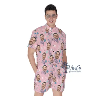 Pink Flamingo Aloha Custom Face Romper For Men
