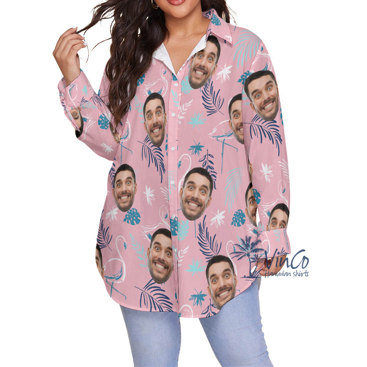 Custom Pink Flamingo Plus Size Hawaiian Shirt With Face For Women - variant image 1
