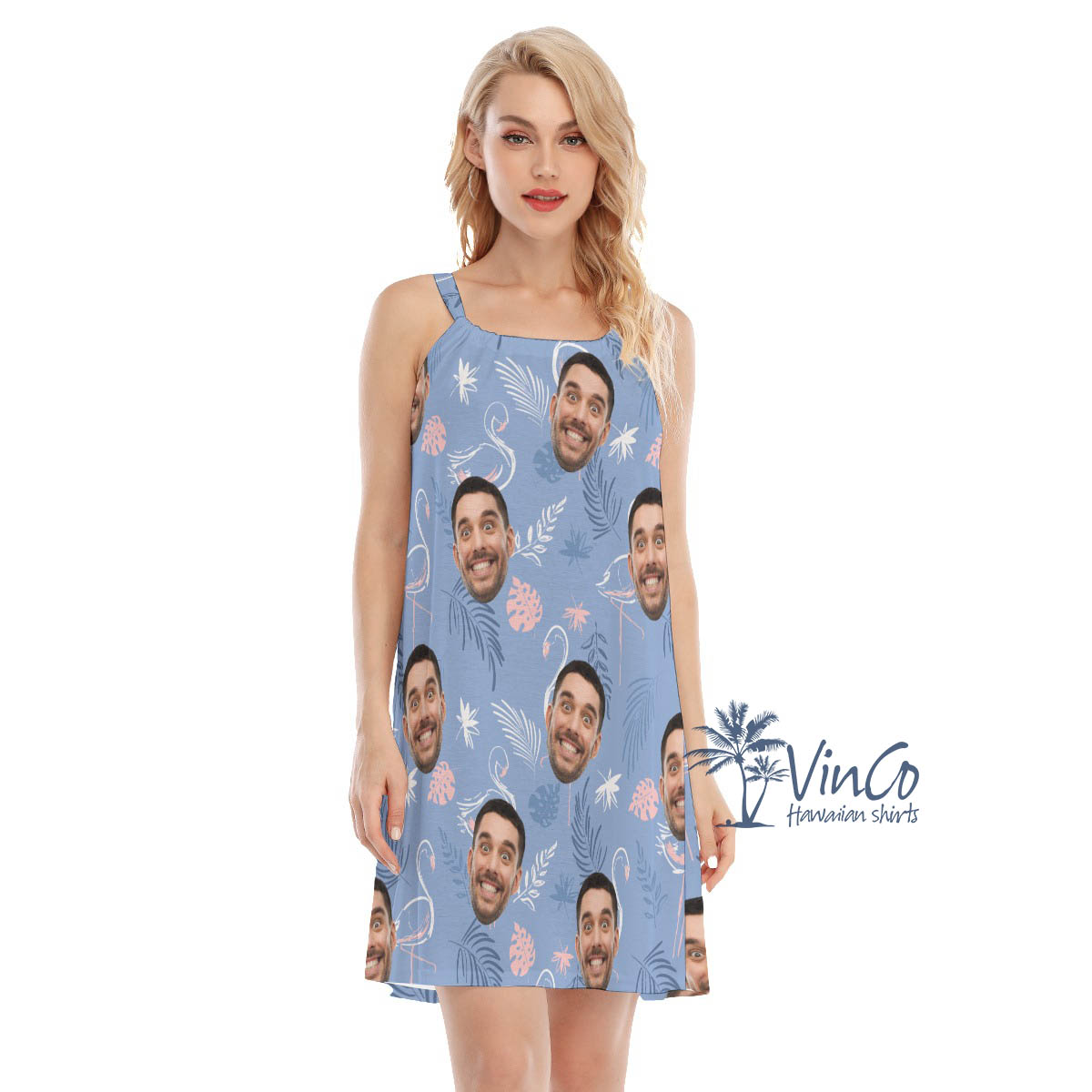 Flamingo Custom Face Aloha Cami Dress For Women - variant image 1