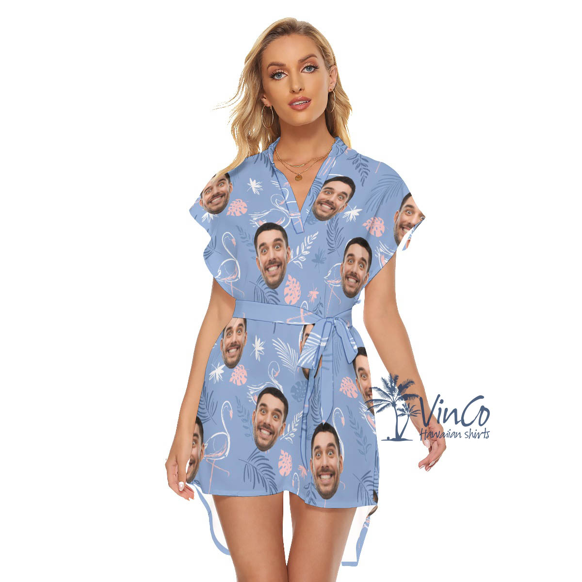 Custom Face Flamingo Hawaiian Summer Dress For Women - variant image 1