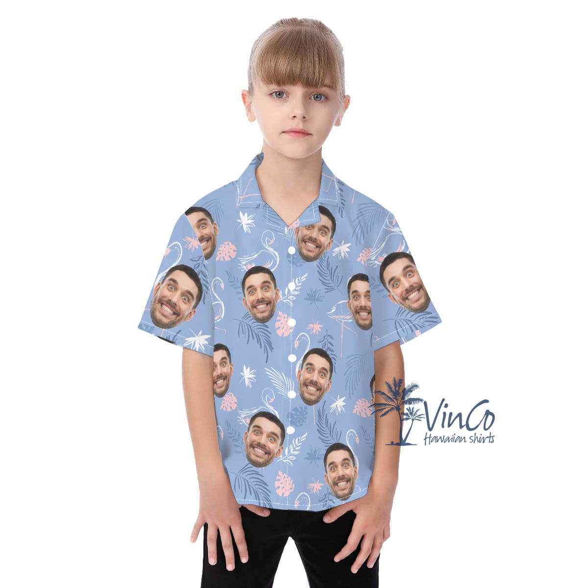 Flamingo Custom Aloha Shirt With Faces For Kids - variant image 1