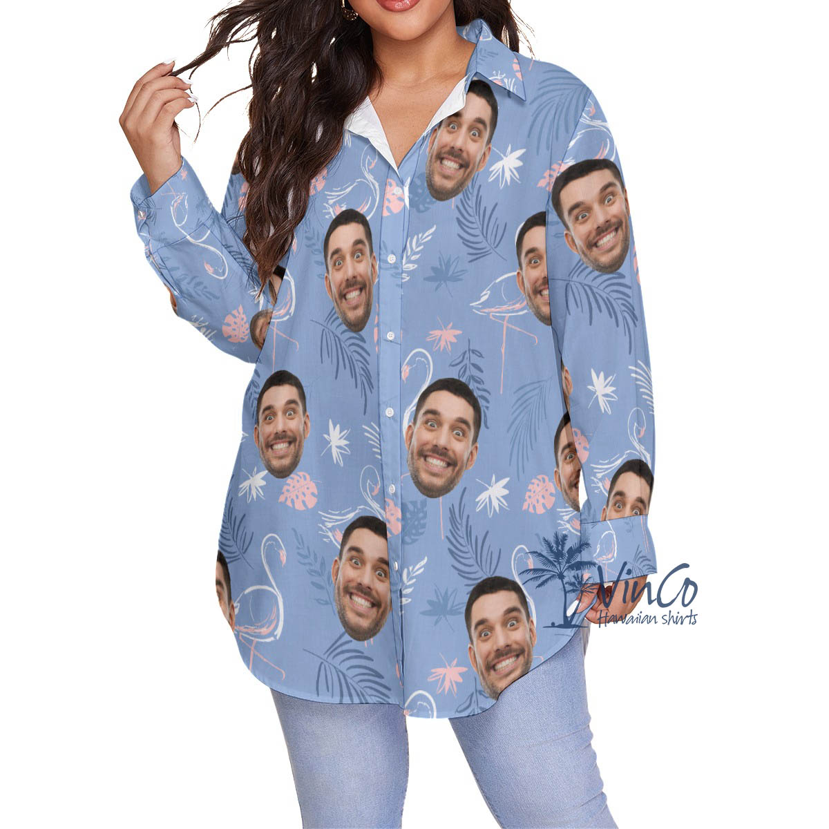 Flamingo Custom Plus Size Hawaiian Shirt For Women With Faces - variant image 1