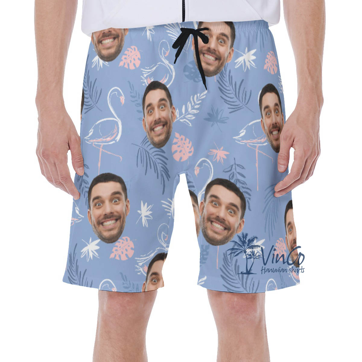 Flamingo Custom Hawaiian Swim Trunks With Faces For Men - variant image 1